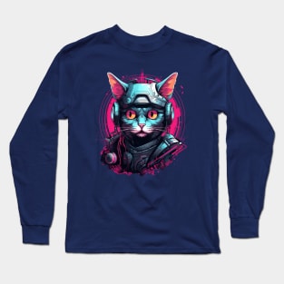 Cyberpunk Cat Cybercat Futuristic Fighter Long Sleeve T-Shirt